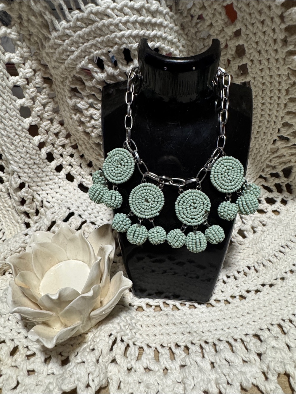 Handmade Mint Beaded Statement Necklace - Women Jewelry